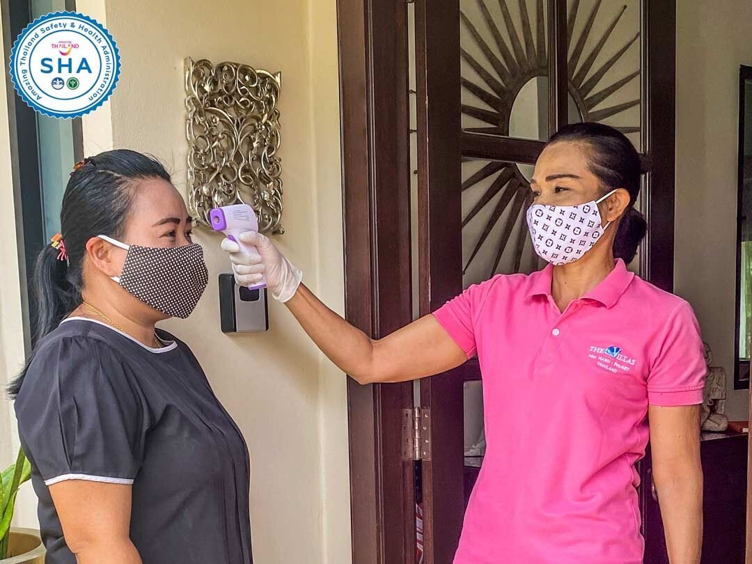 guest and staff temperature checks on arrival SHA approved covid safe villas phuket